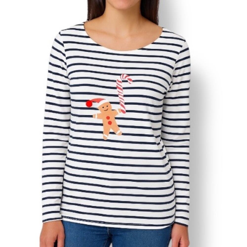 Boden Gingerbread Candy Cane Holiday Stripe Long Sleeve Top Size 4 Festive